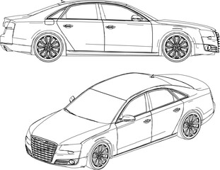 Fototapeta premium Vector illustration silhouette design of luxury sport sedan car transportation vehicle for family metropolis