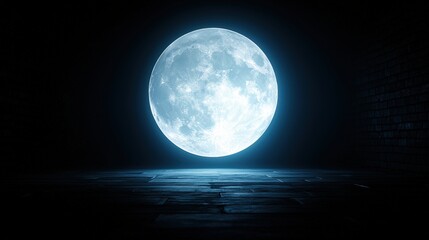 Obraz premium Full moon casting eerie shadows in a dark alley, with a luminous glow and an abstract background that enhances the overall effect