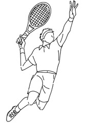 オリンピックでテニスの競技を行う男性のシルエット線画
