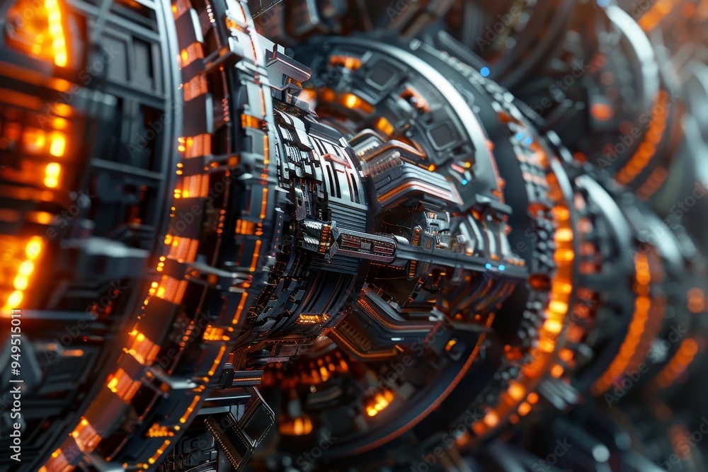 Poster a computer-generated depiction of a bustling futuristic city with advanced spacecraft navigating the
