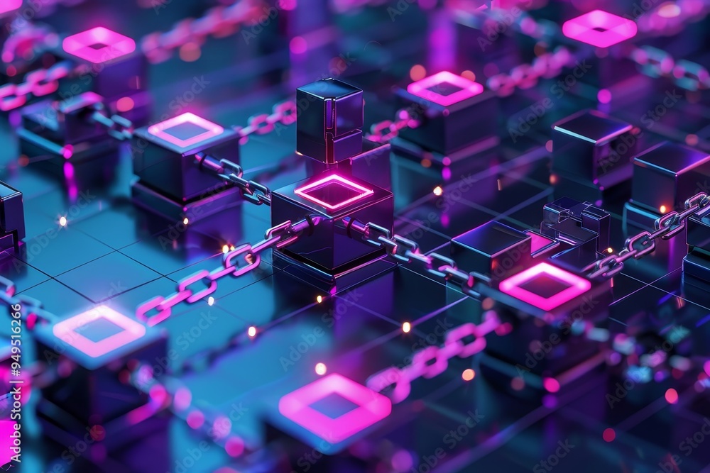 Aufkleber a vibrant background filled with purple and blue cubes of various sizes, show the scalability challe