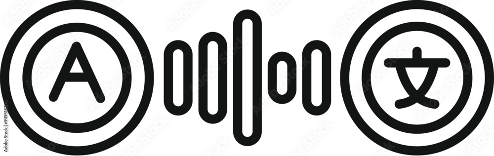 Poster language learning app icon with sound wave symbolising audio converting from one language to another