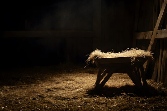 An empty manger with a nativity scene concept