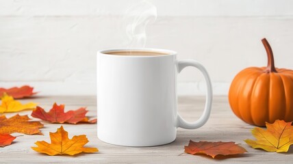 Personalized coffee mugs with Thanksgiving designs, filled with steaming coffee and surrounded by autumn leaves and pumpkins, Thanksgiving coffee lovers, personalized mugs