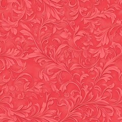 Fototapeta premium Elegant embossed floral pattern on a coral background.