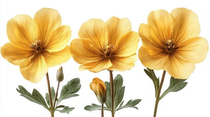 Fototapeta premium Yellow Flowers on White Background Generative AI