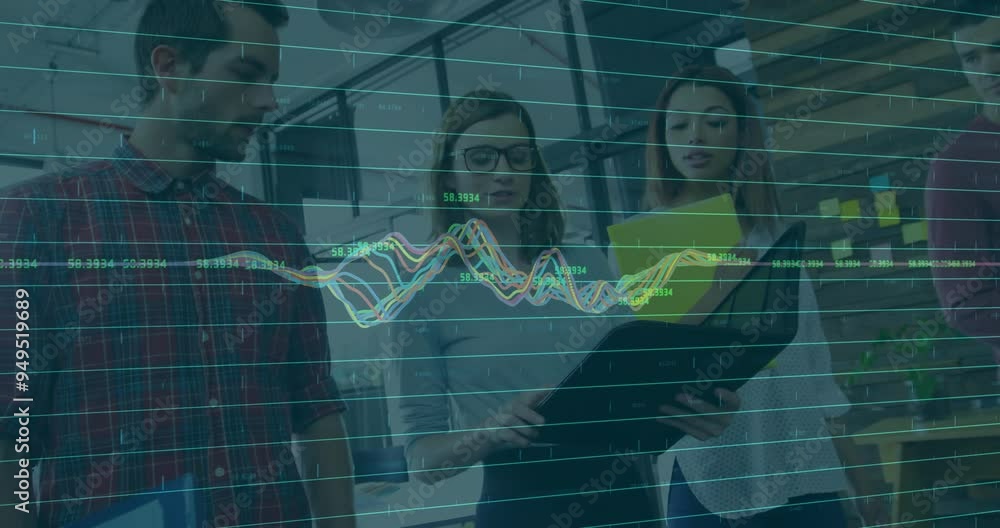 Poster Analyzing financial data, business team with charts and graphs animation over them