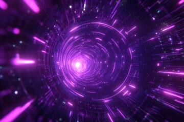 Purple neon light streaks radiating from the center on a dark background, evoking themes of technology, big data, and bots , ai