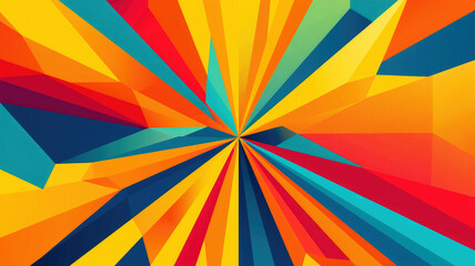 Abstract geometric background with sunburst shapes in yellow, orange, red, green and blue