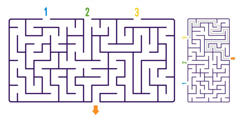 Simple Maze Puzzle for Kids with 3 Entrances and 1 Exit - Vector Illustration for Print