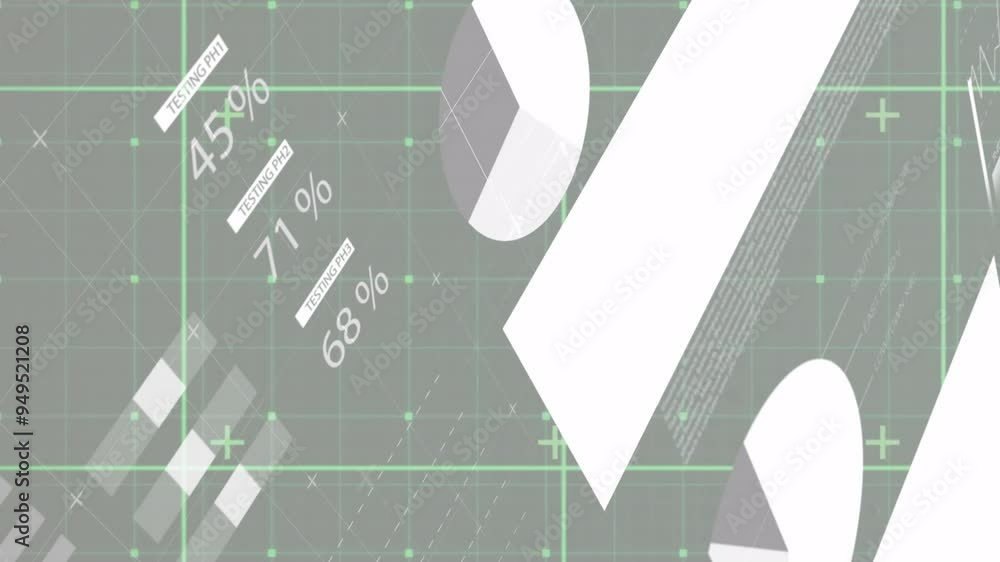Poster pie charts and percentage symbols animation over world map and data grid