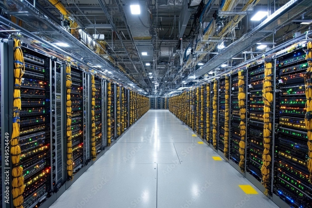 Poster rows of servers in a modern data center