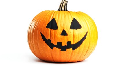 Spooky Pumpkin with Creepy Smile Silhouette on Isolated White for Halloween Advertising. 32k,