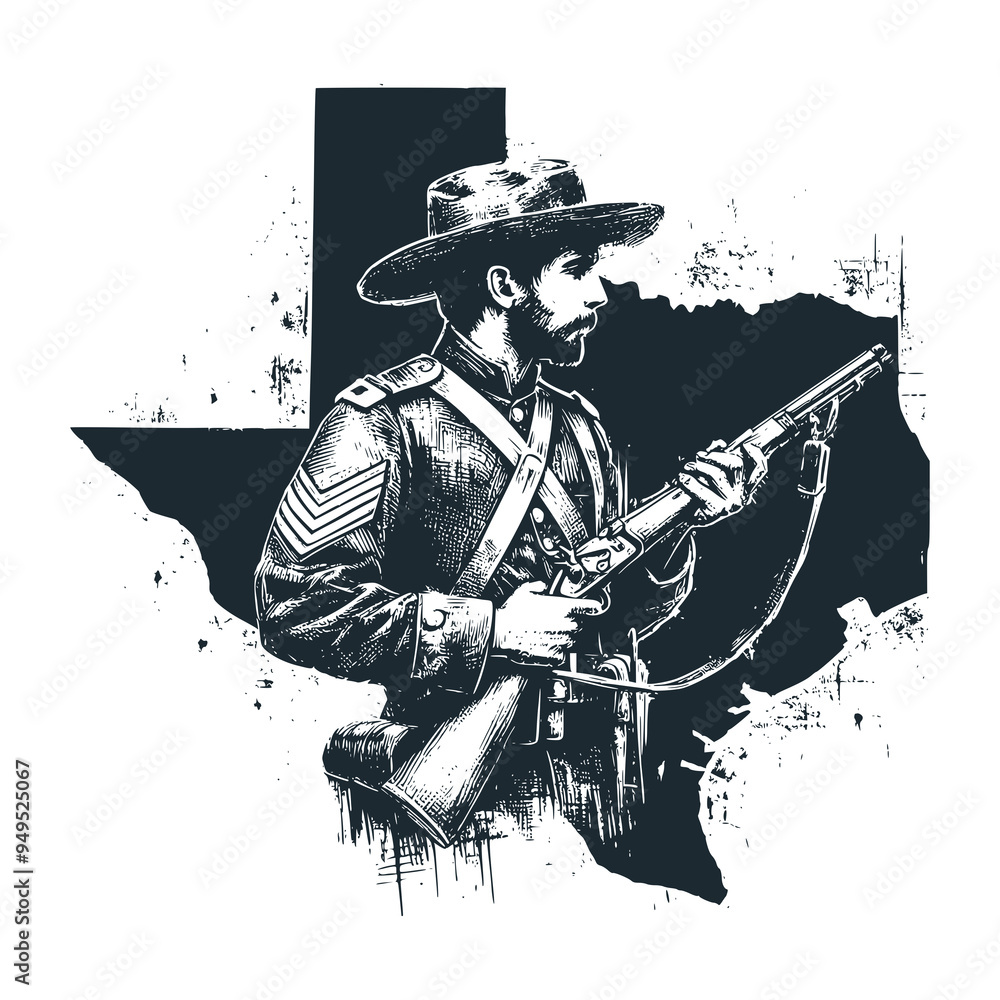 Canvas Prints the confideration south army with texas map as background. black white vector illustration.