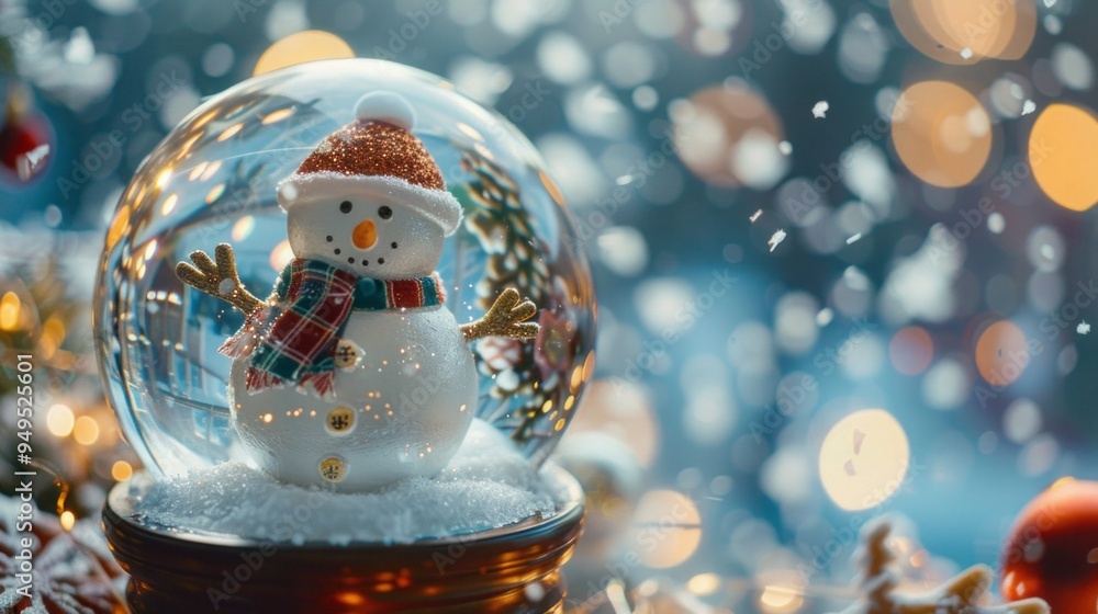 Aufkleber a snow globe with a snowman inside. the snowman is wearing a red scarf and a hat. the scene is festi