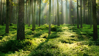 Fototapeta premium 森のイメージ素材。森林の背景素材。Forest image material. Forest background material.