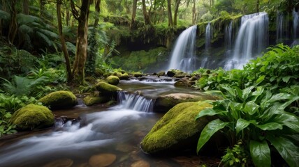 Lush place with cascading waterfalls 