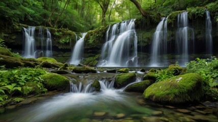  Lush green waterfalls cascading 