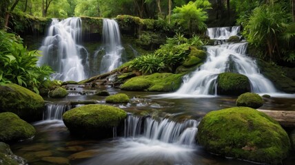 Fototapeta premium Lush place with cascading waterfalls 