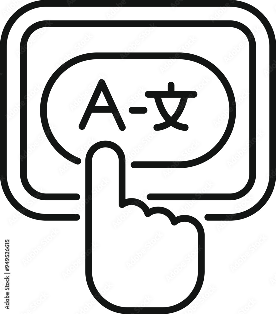 Poster finger is touching a button on a tablet computer to select a language for translation or website loc
