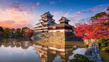 Fototapeta premium Japanese castle on the lake in autumn