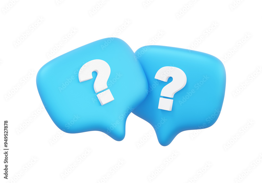 Poster blue speech bubble question mark on isolated background. message operator help chat contact, seach a