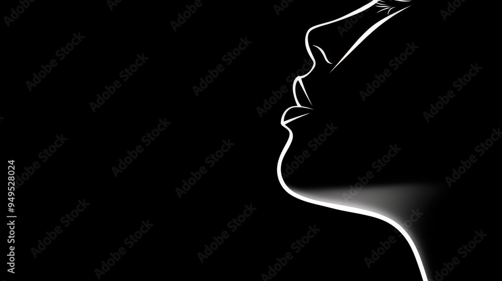 Poster a striking silhouette of a girl stands out in the dark, with an abstract eye gazing upward, evoking 