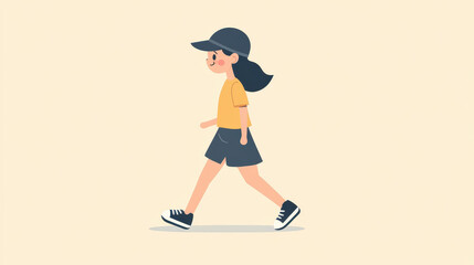 A seamless animated loop of a girl walking, featuring modern flat design and textured cartoon style for dynamic motion graphics.