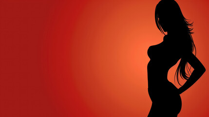 A striking silhouette of a woman with hands on her waist, set against a vibrant red and orange backdrop for impactful banner design.