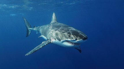 Fototapeta premium Great White Shark Swimming in the Ocean