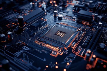 Fototapeta premium concept The motherboard in the picture is Brain Technology RAM Gaming. This motherboard has chipset and supports 12th Core processors , ai