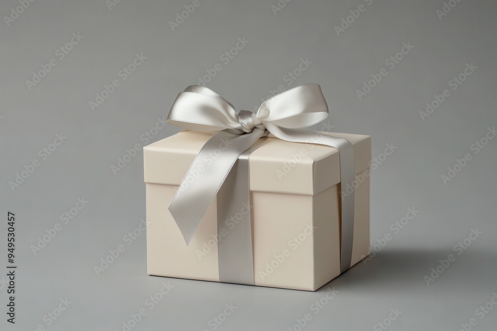 Wall mural A cream-colored gift box tied with a satin ribbon, symbolizing celebration and giving.