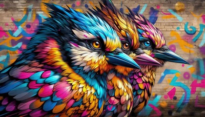 Obraz premium HD image of graffiti-style Bird portraits, vibrant colors, urban background, digital paintingHD image of graffiti-style Bird portraits, vibrant colors, urban background, digital painting
