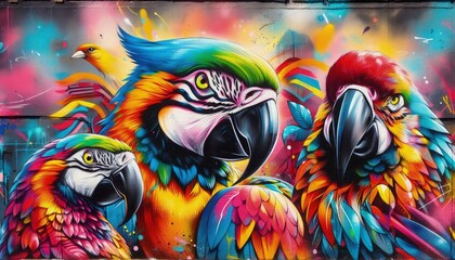 HD image of graffiti-style Bird portraits, vibrant colors, urban background, digital paintingHD image of graffiti-style Bird portraits, vibrant colors, urban background, digital painting