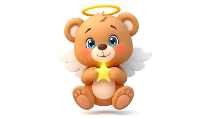 Fototapeta premium Cute Angel Bear Holding a Star D Illustration