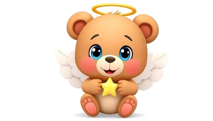 Obraz premium Cute Angel Bear Holding Star Cartoon Illustration