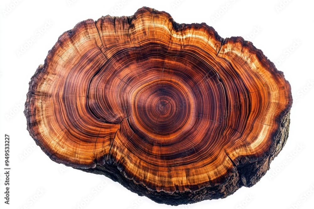 Poster a cross-section of a tree trunk showcasing its intricate wood grain patterns.