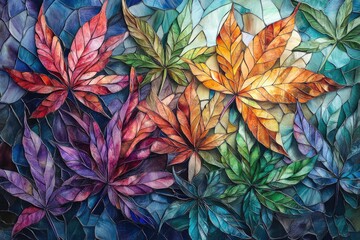 Fototapeta premium Colorful autumn leaves forming a beautiful stained glass window