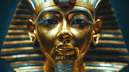 Golden mask of tutankhamun shining in the museum