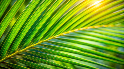 Palm Leaf Texture, Green And Yellow, Close Up, Abstract Background