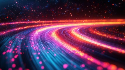 Abstract Colorful Light Streaks and Glowing Particles