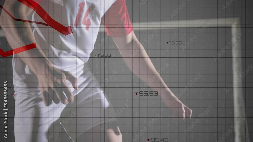 Poster Graph and data points animation over athlete in red and white uniform