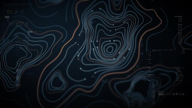 Futuristic holographic terrain topology head-up screen display, offering advanced tactical navigation and real-time environmental data