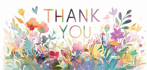 Colorful   "THANK YOU" Letters on floral Background