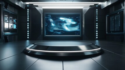 Fototapeta premium A futuristic room with a large screen on the wall