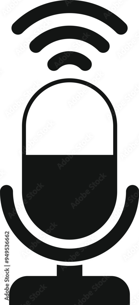 Poster simple vector icon of a microphone with wifi symbol, representing wireless audio recording and broad