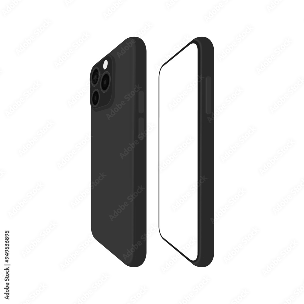 Poster high-quality realistic smartphone mockup | 3d mobile phone vector device top, side and perspective v