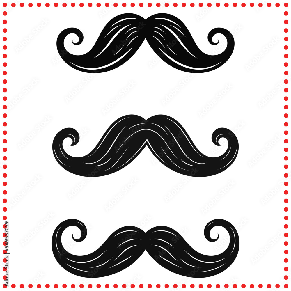 Wall mural whiskers of history intricately crafted black and white mustache silhouette collection