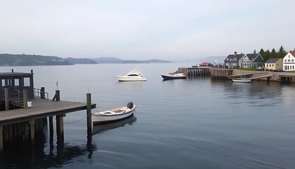 Fototapeta premium Boats Docked at a Marina with a Mountain View