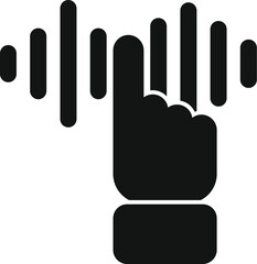 This is a hand touching a soundwave frequency icon in glyph style